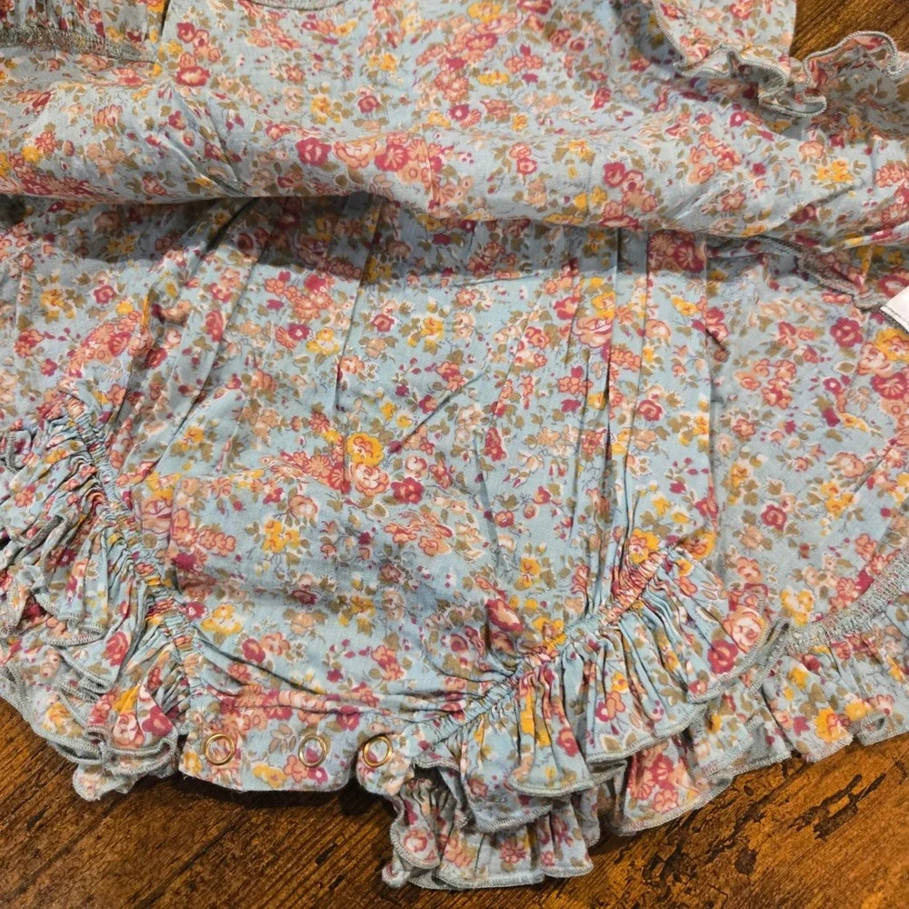 Little Minis Floral Ruffle Romper Light Blue Pink‎ Cotton 18-24 Months